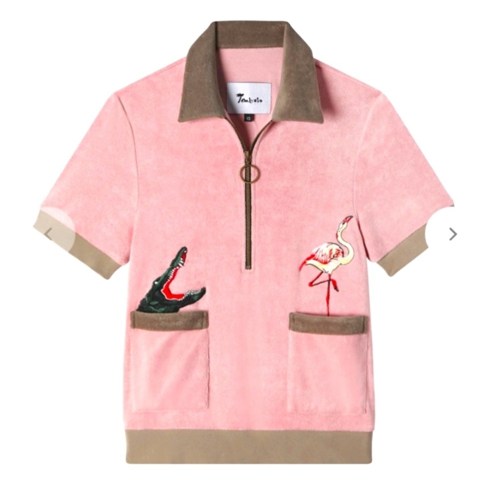 TOMBOLO ‘Flamingo Tartare' Cabana Quarter Zip Short Sleeve Men’s Size small